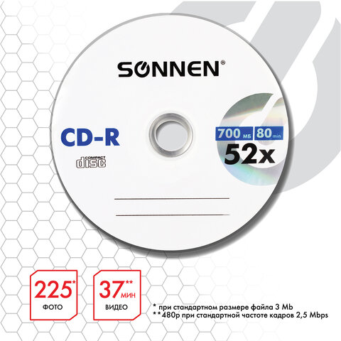 Диск CD-R SONNEN, 700 Mb, 52x, Slim Case (1 штука), 512572 Диск CD-R SONNEN, 700 Mb, 52x, Slim Case (1 штука), 512572