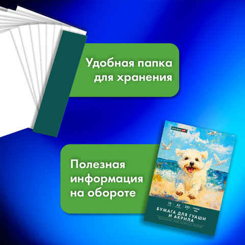 Бумага для гуаши и акрила А3 10 л., 235 г/м2, 297х420 мм, в папке, BRAUBERG ART