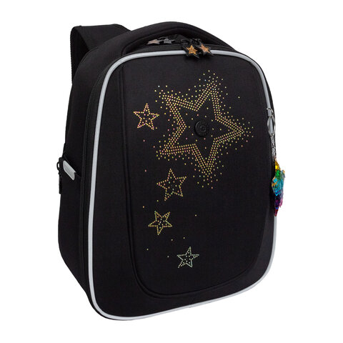 Ранец GRIZZLY анатомическая спинка, с брелоком, для девочек, "STARS", Ранец GRIZZLY анатомическая спинка, с брелоком, для девочек, "STARS",