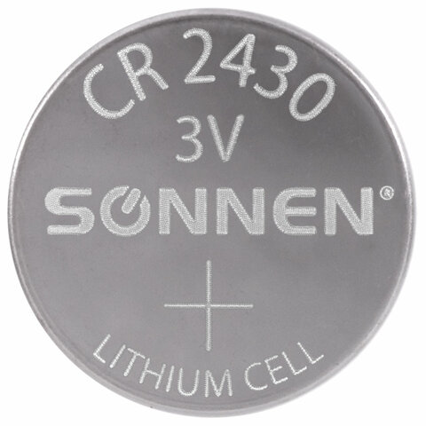 Батарейка литиевая CR2430 1 шт. "таблетка, дисковая, кнопочная" SONNEN