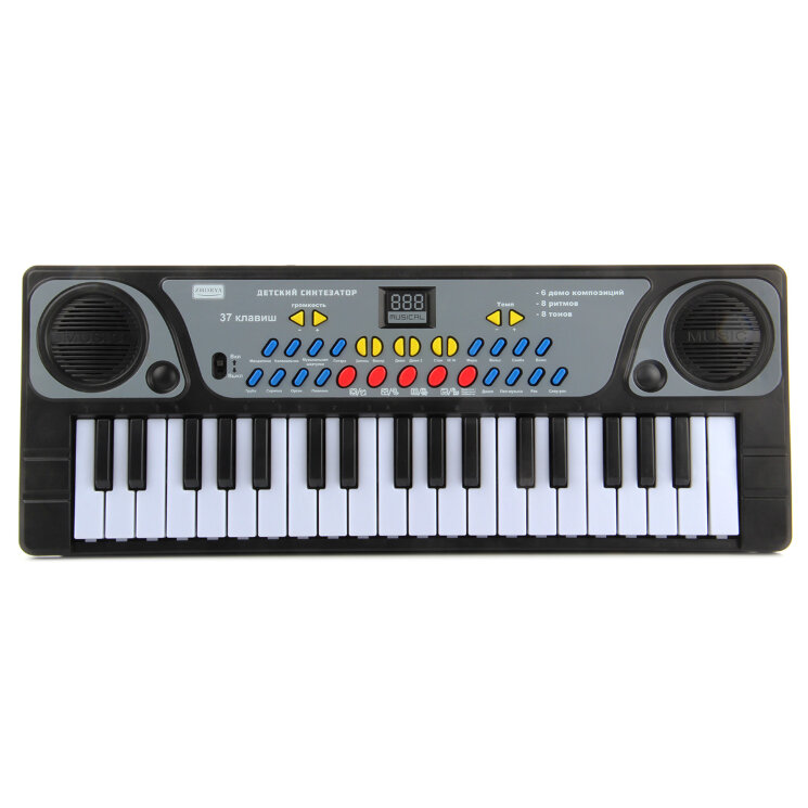 Синтезатор электронный на батарейках, 37 клавиш, микрофон, 44.5*5*16.5см.