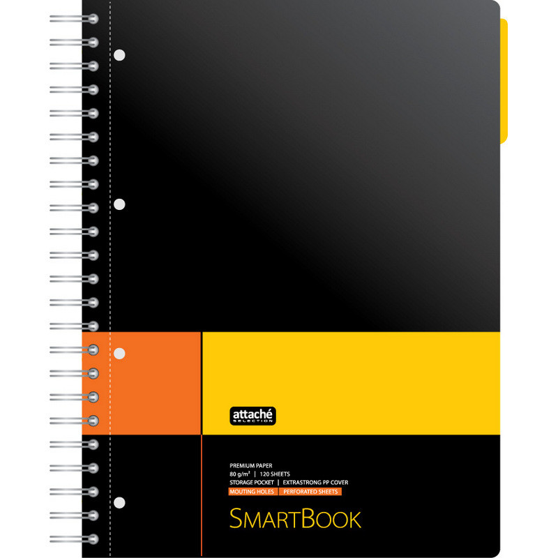 Бизнес-тетрадь SMARTBOOK А4 120л. клетка,спир,микроп,разд,карм,жел-оран штр. Бизнес-тетрадь SMARTBOOK А4 120л. клетка,спир,микроп,разд,карм,жел-оран штр.