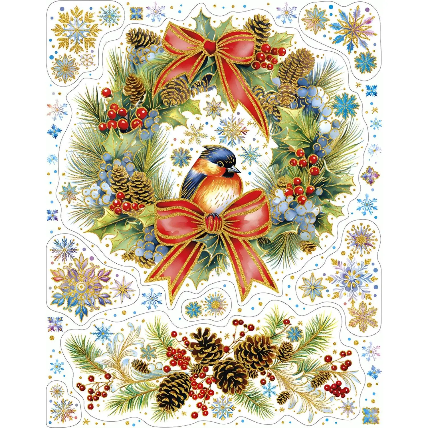 Наклейка на окно новогодняя из ПВХ пленки, с раскраской 30x38см арт.92063 Наклейка на окно новогодняя из ПВХ пленки, с раскраской 30x38см арт.92063