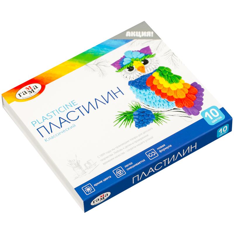 Пластилин Гамма "Классический", 10 цветов, 200г, со стеком, картон Пластилин Гамма "Классический", 10 цветов, 200г, со стеком, картон