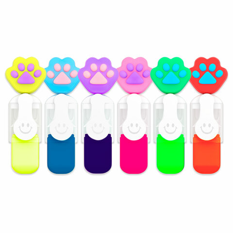 Набор текстовыделителей с топперами 6 ЦВЕТОВ НЕОН, "ЛАПКИ", линия 1-4 Набор текстовыделителей с топперами 6 ЦВЕТОВ НЕОН, "ЛАПКИ", линия 1-4