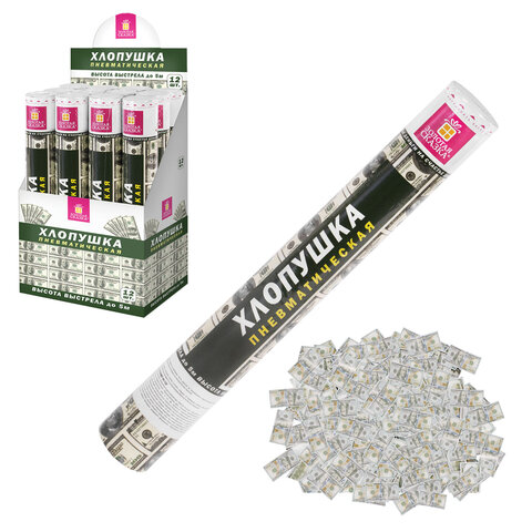 Хлопушка пневматическая 40 см "DOLLARS", бумага, наполнитель Хлопушка пневматическая 40 см "DOLLARS", бумага, наполнитель