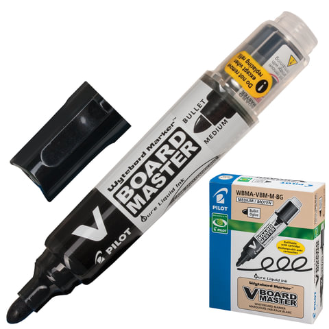 Маркер для доски PILOT "V-BOARD MASTER", ЧЕРНЫЙ, круглый наконечник, 4 Маркер для доски PILOT "V-BOARD MASTER", ЧЕРНЫЙ, круглый наконечник, 4
