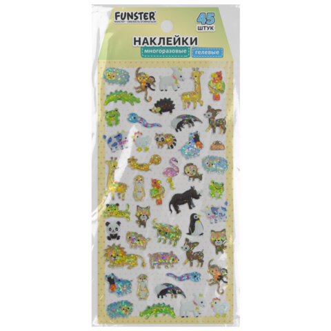 Наклейки гелевые "Зверушки", 17,5х9 см, ассорти 4 вида, FUNSTER Наклейки гелевые "Зверушки", 17,5х9 см, ассорти 4 вида, FUNSTER