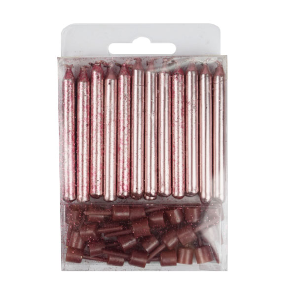 Свечи Rose Gold с блестками 24(12+12)шт с держателями 6см Свечи Rose Gold с блестками 24(12+12)шт с держателями 6см
