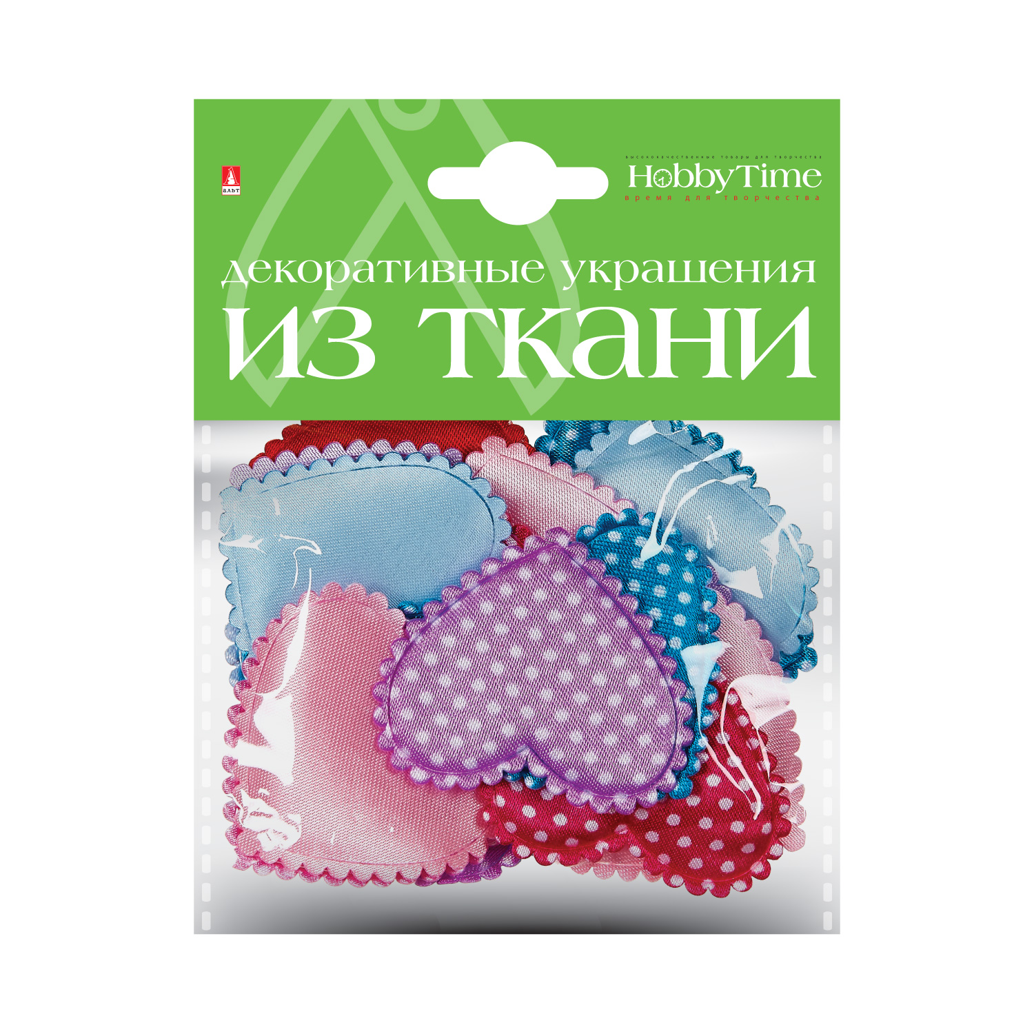 ДЕКОР ИЗ ТКАНИ, НАБОР №5 "СЕРДЕЧКИ L" (4 ВИДА)
