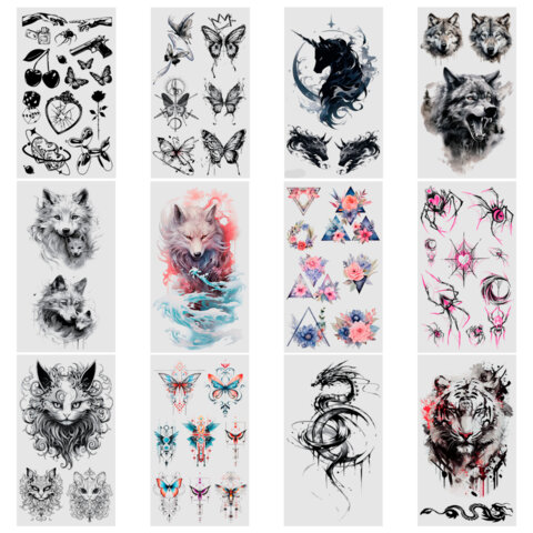 Наклейки-тату переводные "Разные", 20,5х10 см, ассорти 12 видов, Наклейки-тату переводные "Разные", 20,5х10 см, ассорти 12 видов,