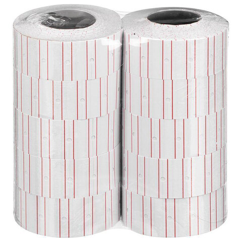 Этикет-лента 21х12 мм, прямоугольная, белая с красной полосой, КОМПЛЕКТ 10 Этикет-лента 21х12 мм, прямоугольная, белая с красной полосой, КОМПЛЕКТ 10