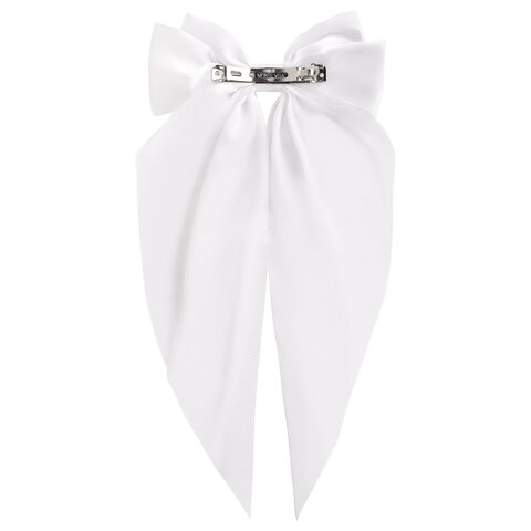 Заколка для волос баретте с бантом и широкими длинными хвостиками, белый, MONTE Заколка для волос баретте с бантом и широкими длинными хвостиками, белый, MONTE