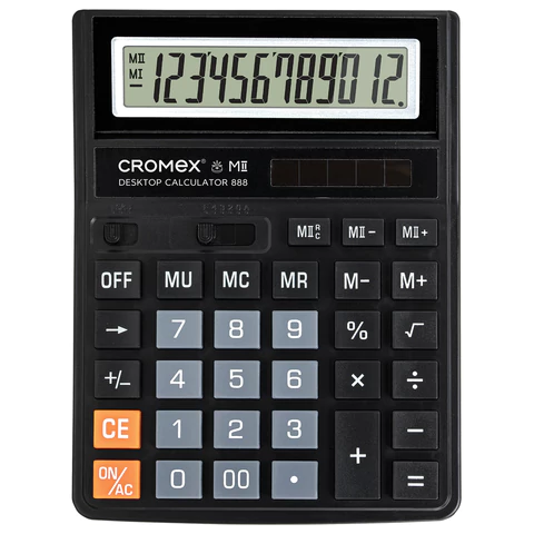 Калькулятор настольный CROMEX (КРОМЕКС) 888 (185x145 мм), 12 разрядов, ЧЕРНЫЙ, Калькулятор настольный CROMEX (КРОМЕКС) 888 (185x145 мм), 12 разрядов, ЧЕРНЫЙ,