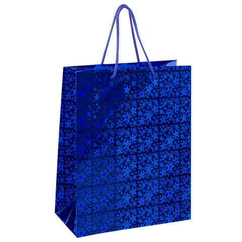 Пакет подарочный 26x13x32 см (L), НАБОР 4 шт., 4 дизайна, голография, ЗОЛОТАЯ
