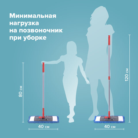 Швабра с флаундером 40 см, черенок 80-120 см, еврорезьба, насадка МОП микрофибра