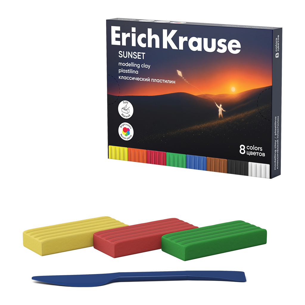 Пластилин классический ErichKrause За горизонт 8 цветов со стеком, 128 г (в Пластилин классический ErichKrause За горизонт 8 цветов со стеком, 128 г (в
