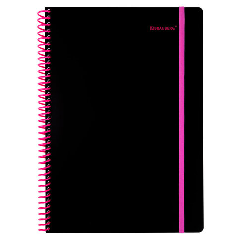 Тетрадь обложка пластик, А4 80 л., спираль пластик, резинка, клетка, BRAUBERG, Тетрадь обложка пластик, А4 80 л., спираль пластик, резинка, клетка, BRAUBERG,