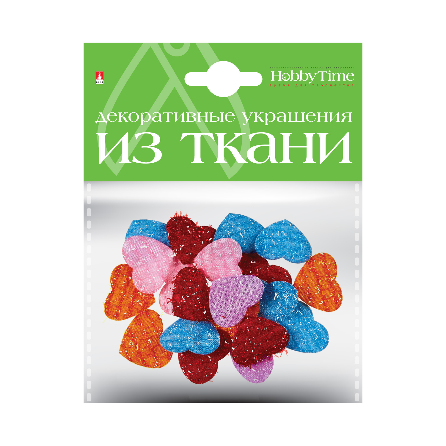 ДЕКОР ИЗ ТКАНИ, НАБОР №10 "СЕРДЕЧКИ М" (5 ВИДОВ)
