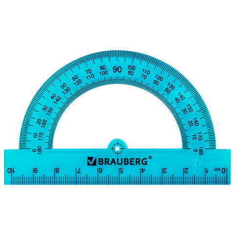 Транспортир пластиковый 10 см, 180 градусов, BRAUBERG, прозрачный, неоновый,