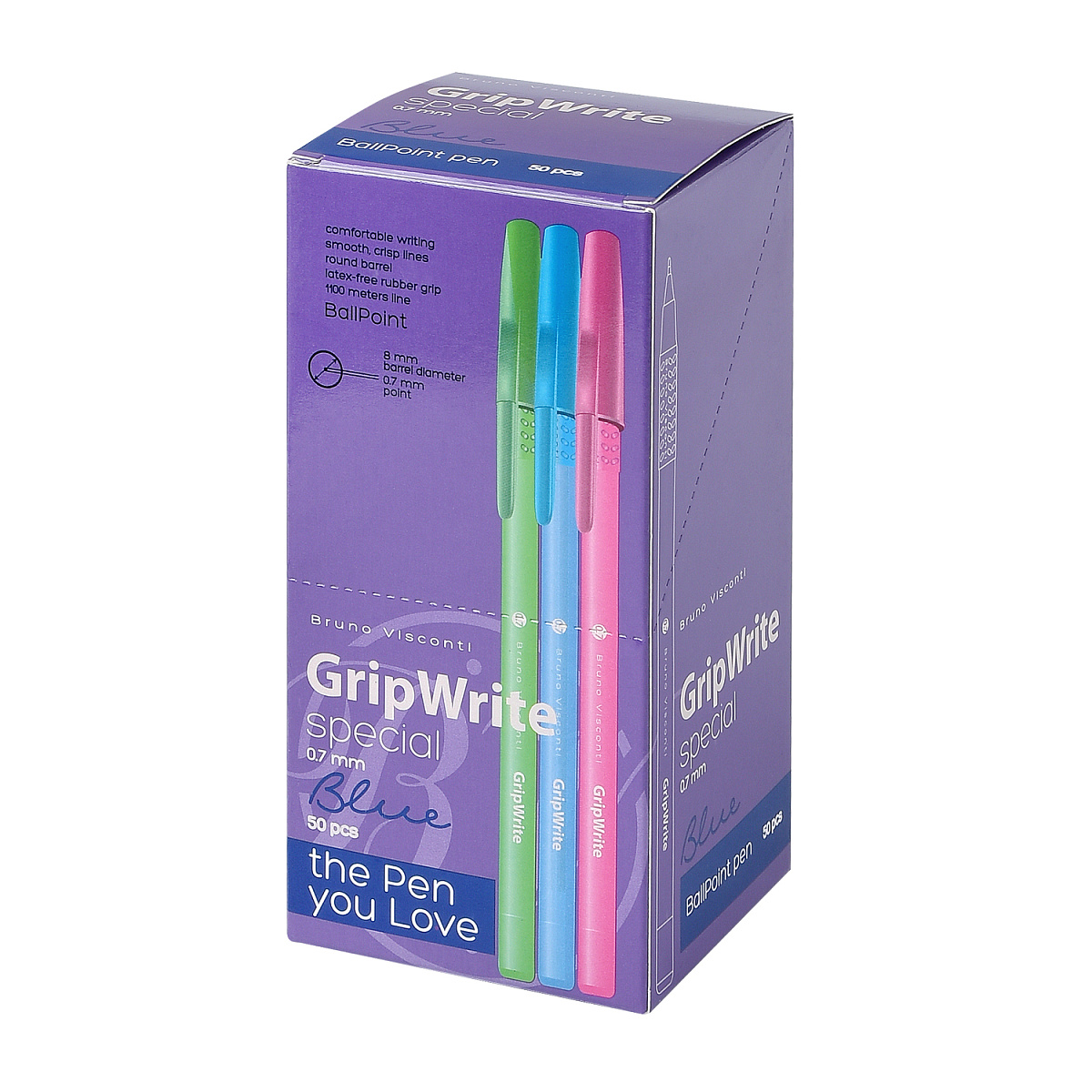 Ручка "GripWrite Special" ШАРИКОВАЯ 0.7 мм, СИНЯЯ (3 цвета)