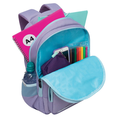 Рюкзак GRIZZLY школьный, анатомическая спинка, 2 отделения, для девочек,