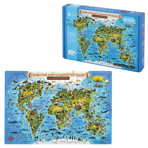 Интерактивная деревянная карта-пазл GLOBEN "Животный и растительный мир Интерактивная деревянная карта-пазл GLOBEN "Животный и растительный мир
