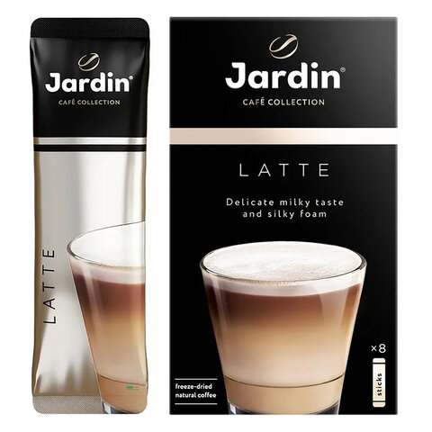 Кофе растворимый JARDIN "3 в 1 Латте", КОМПЛЕКТ 8 пакетиков по 18 г