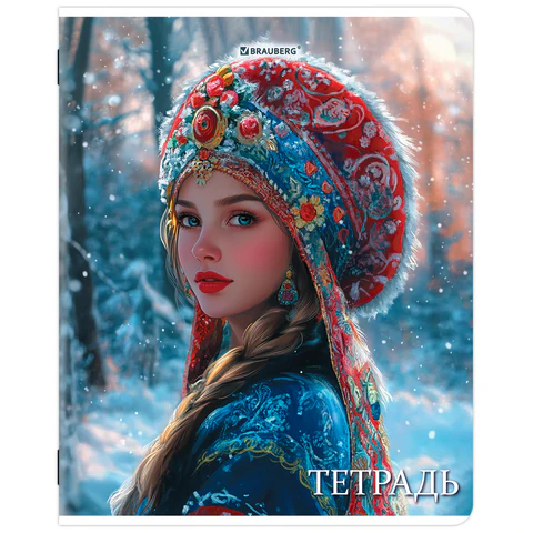 Тетрадь А5, 48 л., BRAUBERG, скоба, клетка, глянцевый лак, "Русская Тетрадь А5, 48 л., BRAUBERG, скоба, клетка, глянцевый лак, "Русская