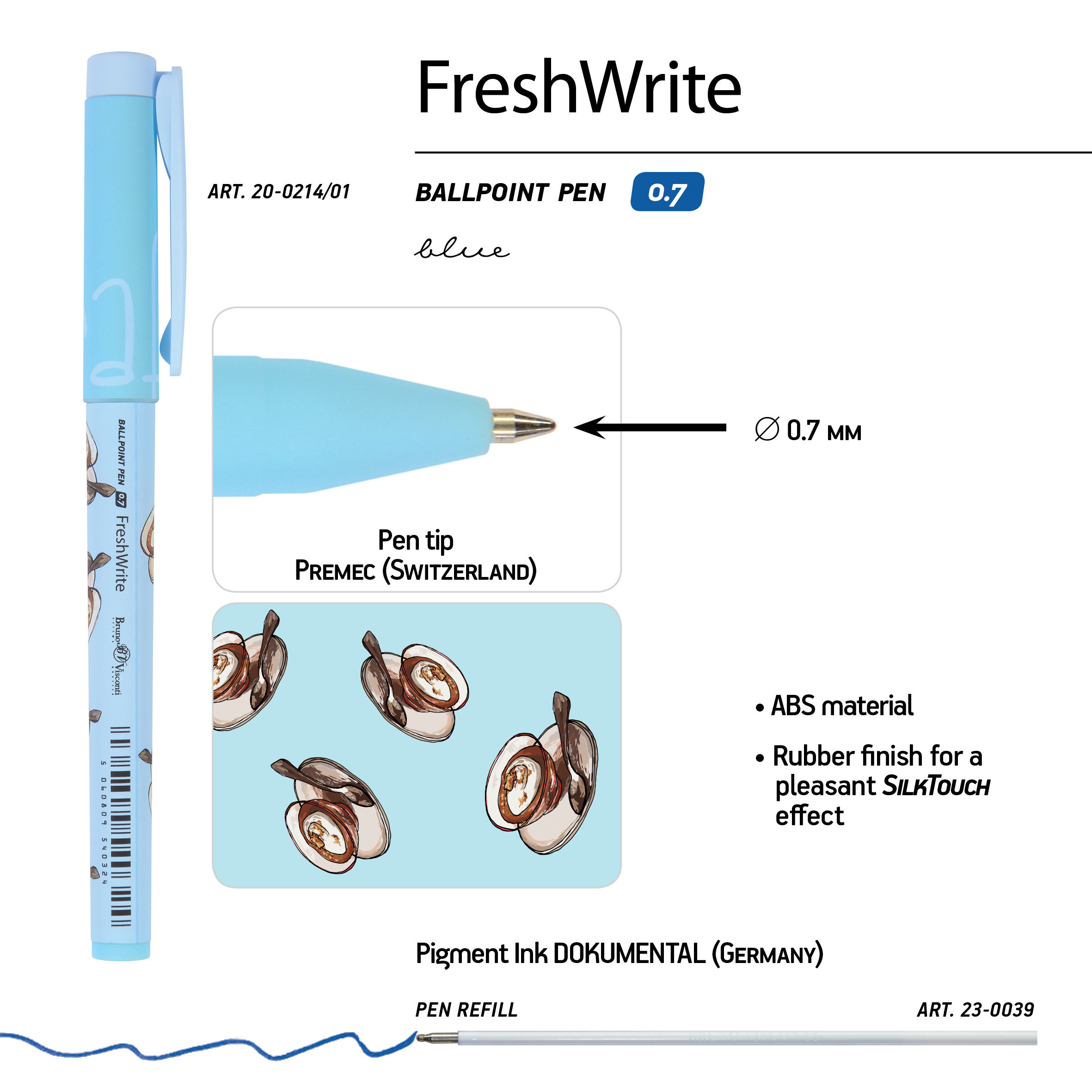 РУЧКА "FreshWrite. Кофемания. Тирамису" ШАРИКОВАЯ 0.7 ММ, СИНЯЯ