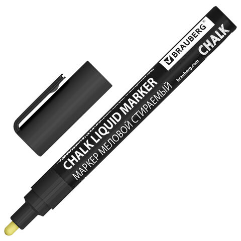 Маркер меловой CHALK LIQUID MARKER, ЧЕРНЫЙ, 3 мм, стираемый, BRAUBERG Маркер меловой CHALK LIQUID MARKER, ЧЕРНЫЙ, 3 мм, стираемый, BRAUBERG