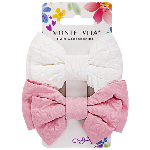 Заколки для волос НАБОР 2 шт., 10х6,5 см, зажим, с бантиком, розовый, белый, Заколки для волос НАБОР 2 шт., 10х6,5 см, зажим, с бантиком, розовый, белый,
