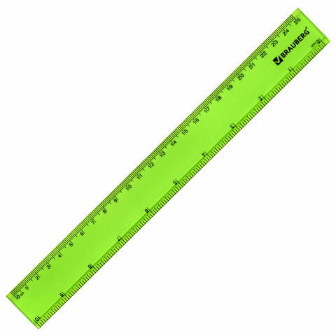 Линейка пластиковая 25 см, BRAUBERG, прозрачная, неоновая, ассорти, 210835