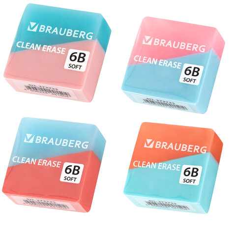 Ластик BRAUBERG "PASTEL COLOR DUO", 34х34х14 мм, квадратный,