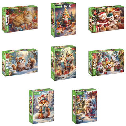Пазл картонный НОВОГОДНИЙ 260 элементов АССОРТИ, 220х330 мм, HATBER Пазл картонный НОВОГОДНИЙ 260 элементов АССОРТИ, 220х330 мм, HATBER