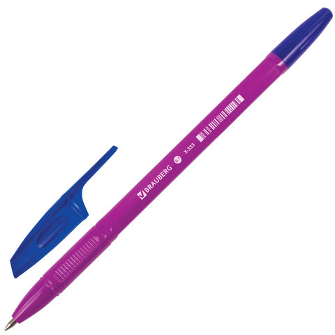 Ручка шариковая BRAUBERG "X-333" NEON SOLID, СИНЯЯ, корпус ассорти,