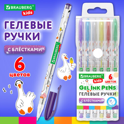 Ручки гелевые С БЛЕСТКАМИ BRAUBERG KIDS "CUTE ANIMALS", НАБОР 6 Ручки гелевые С БЛЕСТКАМИ BRAUBERG KIDS "CUTE ANIMALS", НАБОР 6