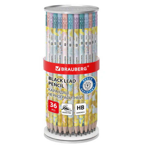 Карандаш чернографитный BRAUBERG "MARBLE", 1 шт., HB, с ластиком,