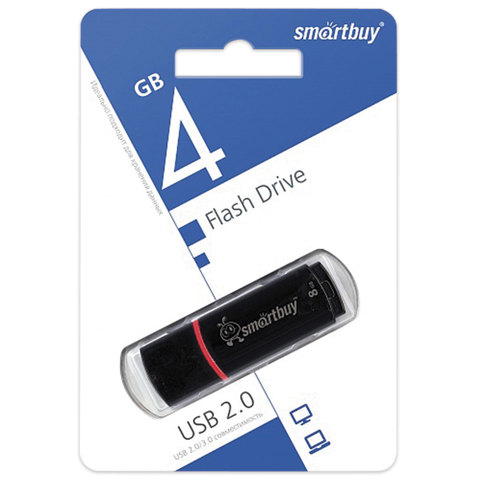 Флеш-диск 4 GB, SMARTBUY Crown, USB 2.0, черный, SB4GBCRW-K Флеш-диск 4 GB, SMARTBUY Crown, USB 2.0, черный, SB4GBCRW-K