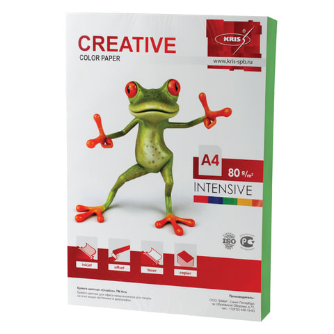 Бумага CREATIVE color (Креатив), А4, 80 г/м2, 100 л., интенсив зеленая, Бумага CREATIVE color (Креатив), А4, 80 г/м2, 100 л., интенсив зеленая,