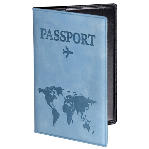 Обложка для паспорта "Passport Map", мягкая экокожа, голубая, STAFF,