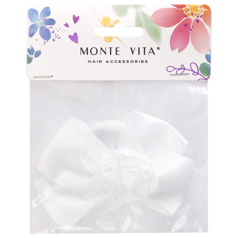 Бант для волос 8х10 см, 10х12 см, 8 см на резинке, белый, АССОРТИ, MONTE VITA