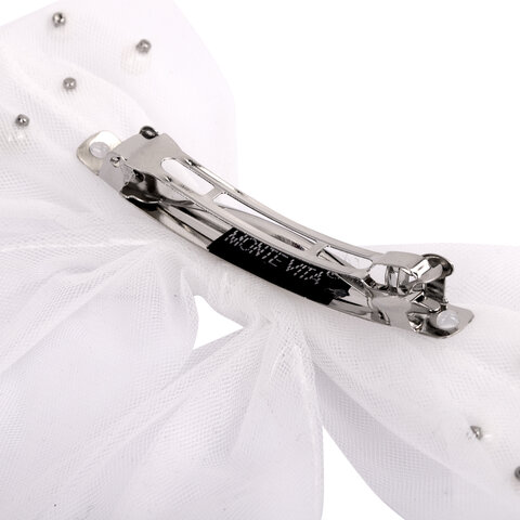 Заколка для волос 16х14 см, баретте с бантом и бусинами, белый, MONTE VITA Заколка для волос 16х14 см, баретте с бантом и бусинами, белый, MONTE VITA