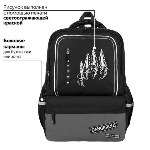 Рюкзак BRAUBERG STAR, 1 отделение, 5 карманов, "Claws", черный,