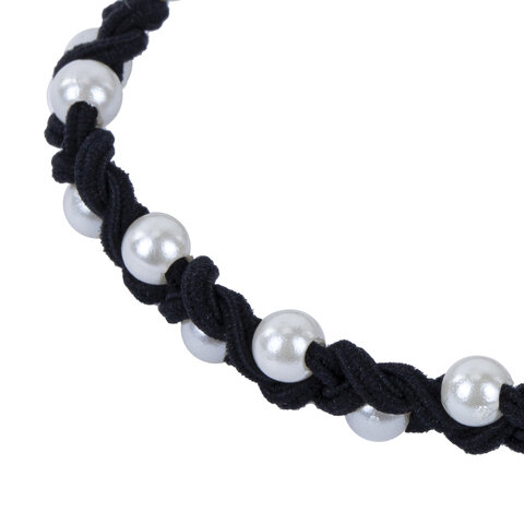 Резинка для волос с плетением, 0,5 см, с бусинами, чёрный, MONTE VITA (МОНТЕ