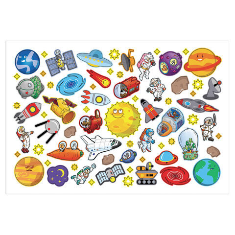 Наклейки бумажные с игровым полем НАБОР, 2 листа, 184 наклеек, "Космическое Наклейки бумажные с игровым полем НАБОР, 2 листа, 184 наклеек, "Космическое
