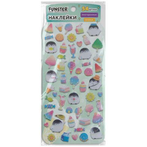 Наклейки гелевые "Вкусный микс", 17,5х9 см, ассорти 6 видов, FUNSTER Наклейки гелевые "Вкусный микс", 17,5х9 см, ассорти 6 видов, FUNSTER