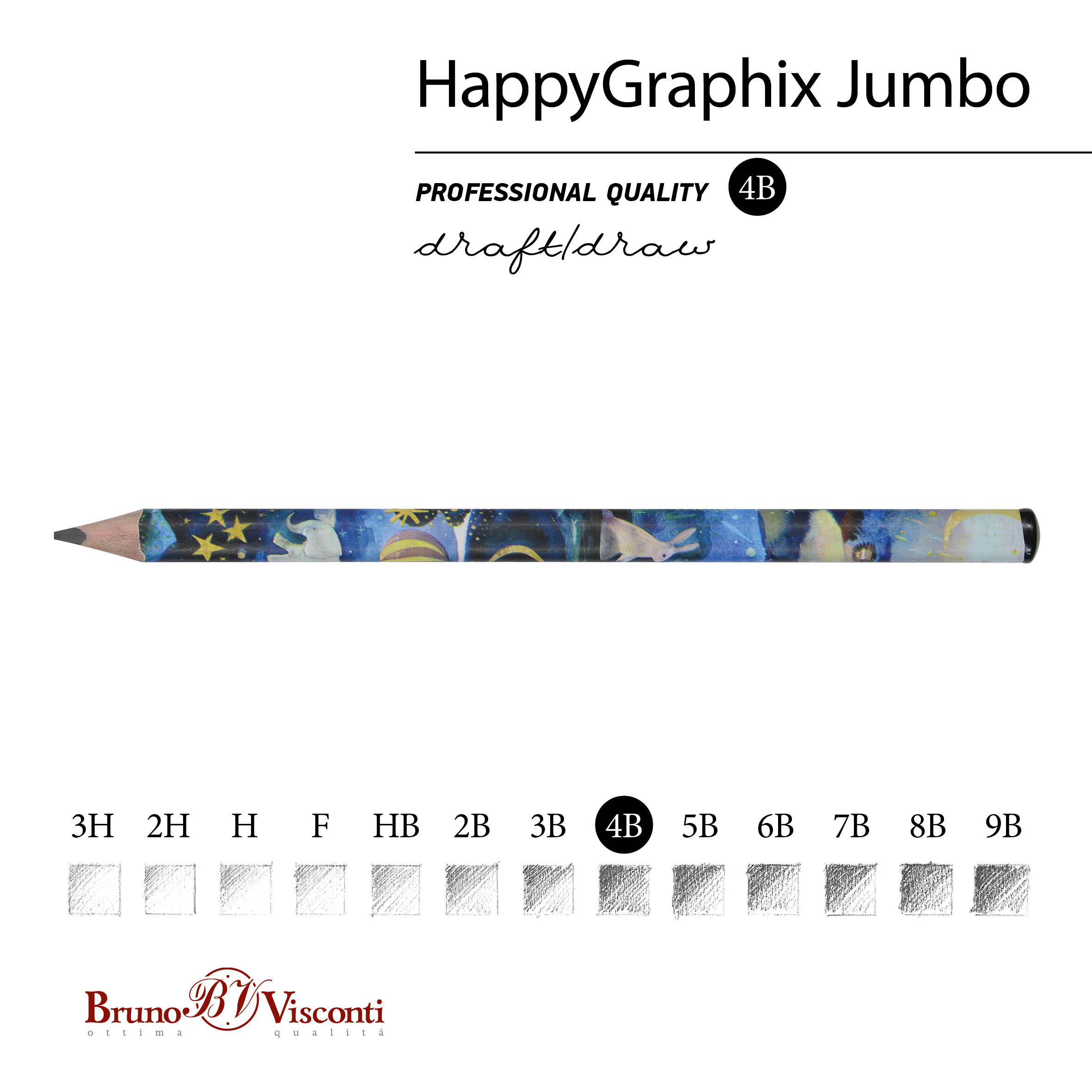 КАРАНДАШ ЧЕРНОГРАФИТОВЫЙ "HappyGraphix Jumbo. Сон" 4В, 3.5 MM