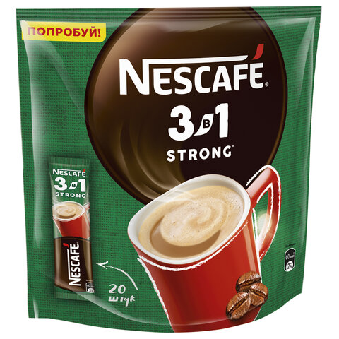 Кофе растворимый NESCAFE "3 в 1 Крепкий", 20 пакетиков по 14,5 г