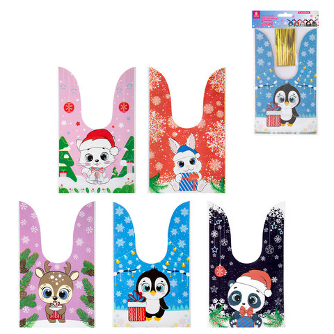 Пакетик подарочный НАБОР 35 штук, новогодний, 13,8х23 см, с зажимами, Пакетик подарочный НАБОР 35 штук, новогодний, 13,8х23 см, с зажимами,